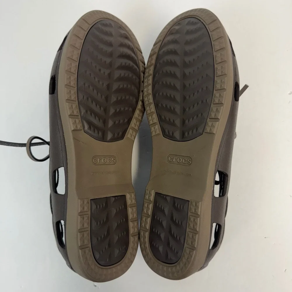 Crocs Mens LiteRide Boat Shoes Espresso Brown Khaki Water Friendly Loafers Sz 7